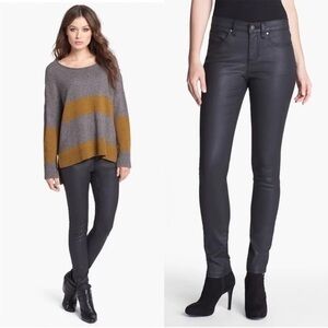 Eileen Fisher Coated Mid Rise Skinny Stretch Black Jeans Organic Cotton Size 12